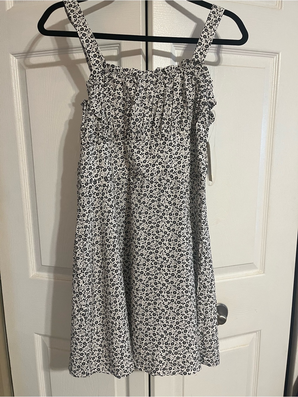 Smocked Black & White Floral Mini Dress